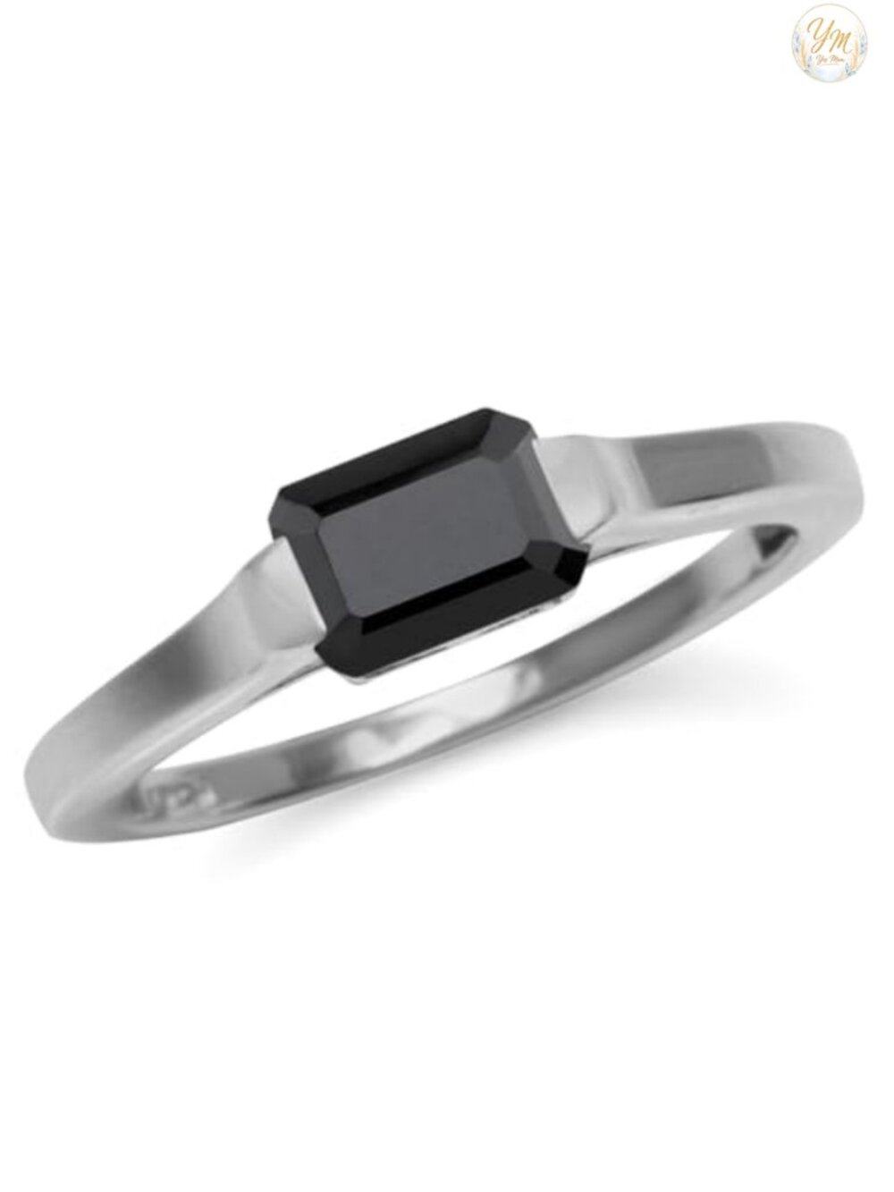 Silvershake 925 Sterling Silver Black Onyx Half Bezel East-West Solitaire Ring